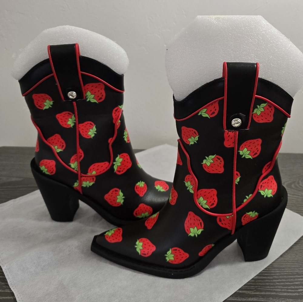 NWOB Dolls Kill X Strawberry Shortcake Black Cowboy Boots